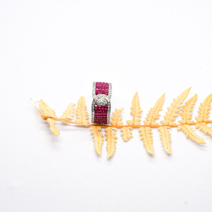 Exclusive 925 Imported Streling Silver Magenta Colour Ring