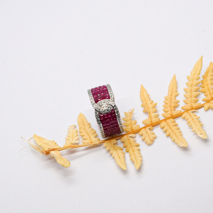Exclusive 925 Imported Streling Silver Magenta Colour Ring