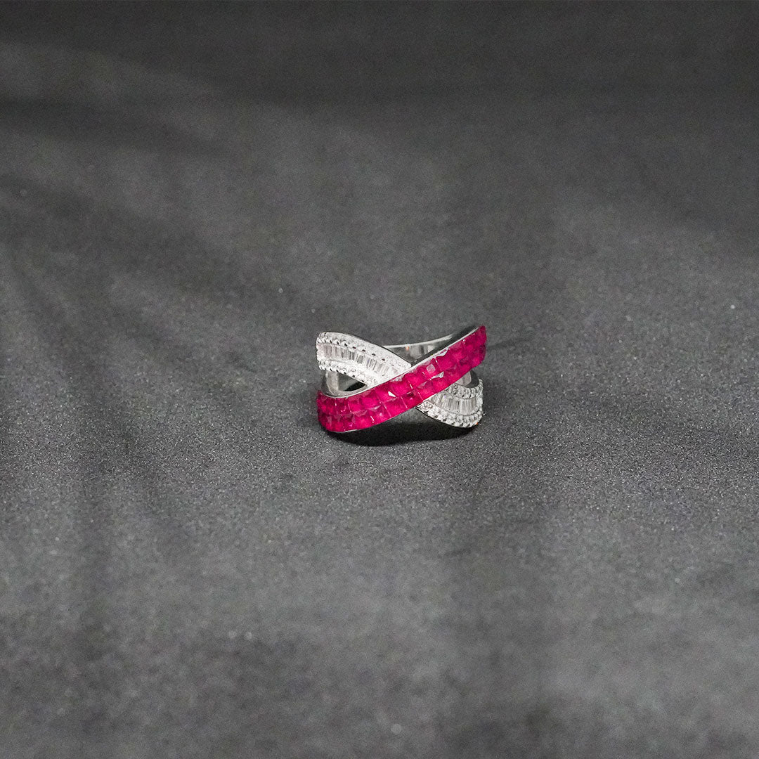 Exclusive 925 Imported Streling Silver Magenta Colour Ring