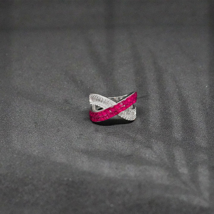 Exclusive 925 Imported Streling Silver Magenta Colour Ring